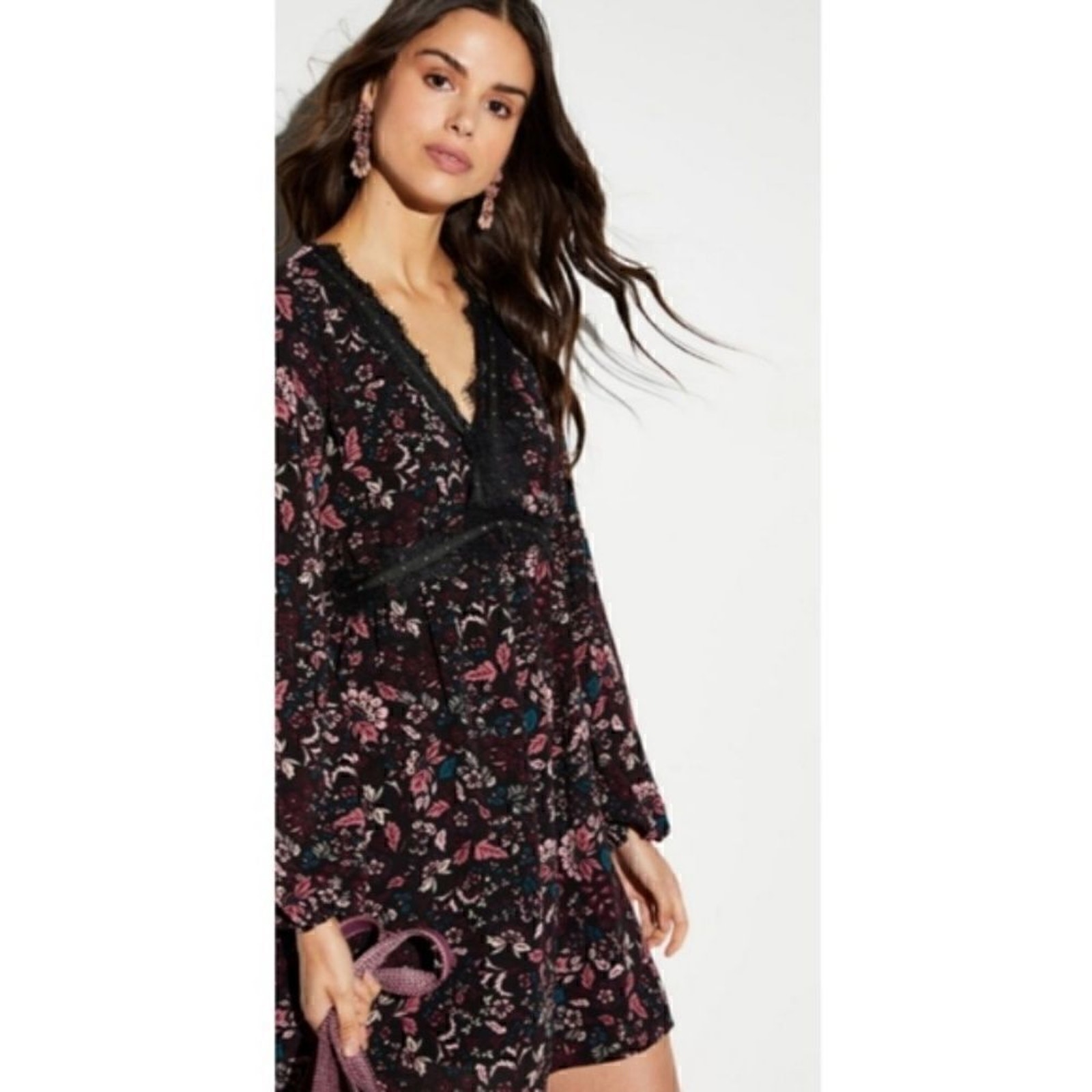 Laundry By Shelli Segal | Lace Trim Floral Baby Doll Dress D115